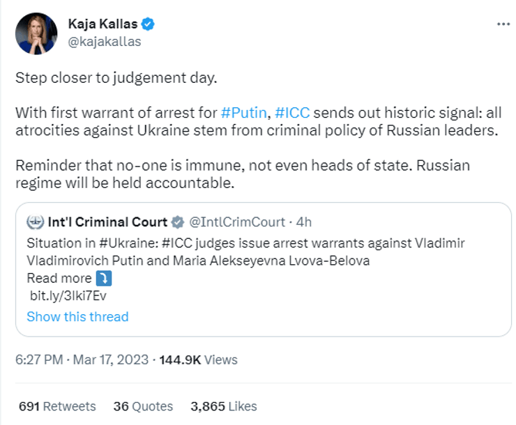 естонія, кая каллас, арешт путіна