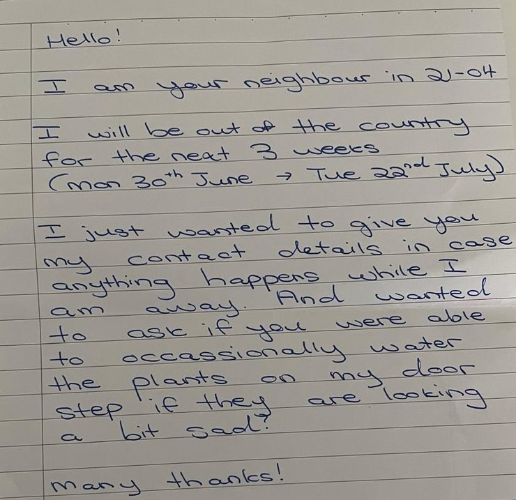 записка сусідки