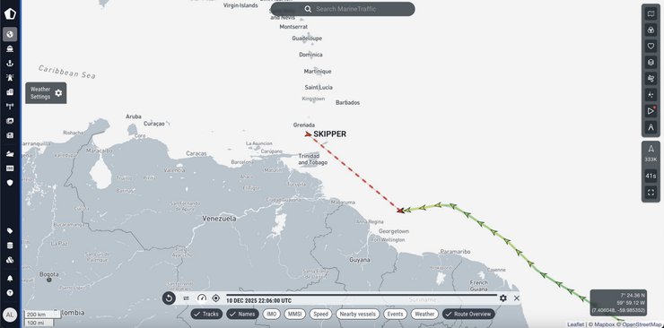 Як рухався танкер VLCC Skipper, який захопили США 10 грудня