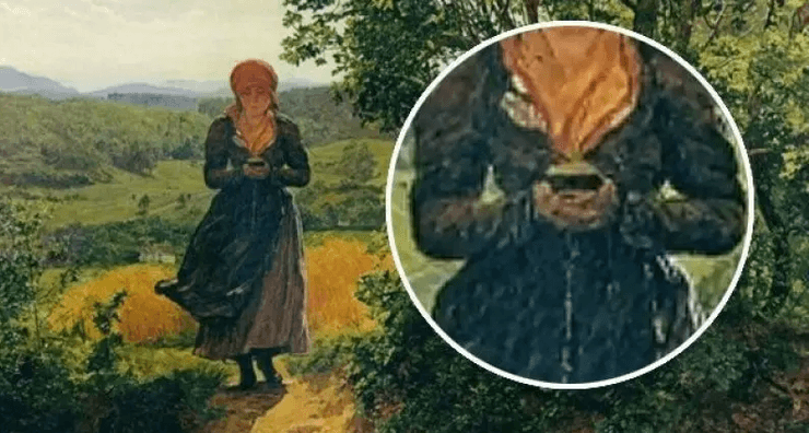 Картина, мандрівниця в часі, смартфон, гортає Tinder, дивиться Instagram, iPhone, дівчина з телефоном, жінка зі смартфоном,