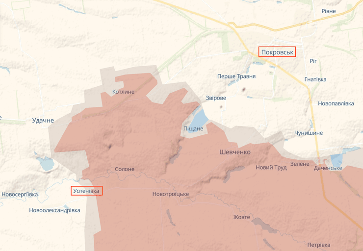 Покровський напрямок, Покровськ, бої за Покровськ, бої під Покровськом, бої Покровськ, битва за Покровськ, карта бойових дій, Успенівка