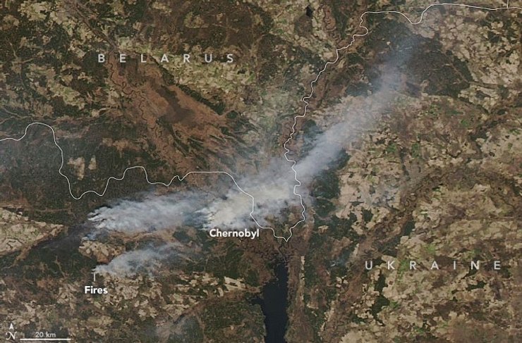 пожар, nasa, чернобыль, зона отчуждения, фото из космоса