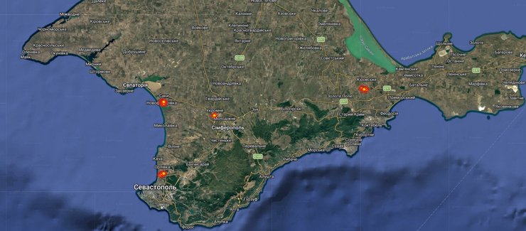 Карта ударов дронов "Альфы" СБУ в Крыму в 2025 году