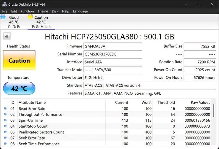 crystal disk info проверка здоровья жесткого диска