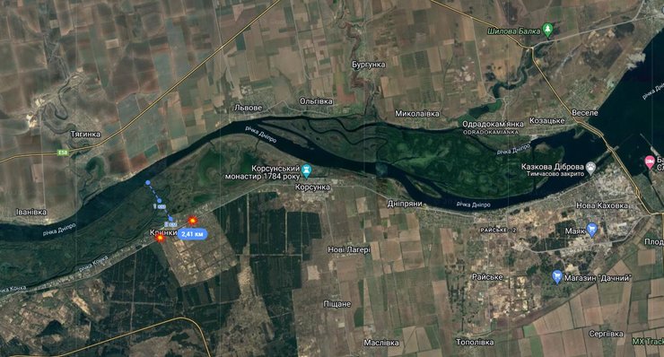 Херсонщина: место подрыва БТР армии РФ