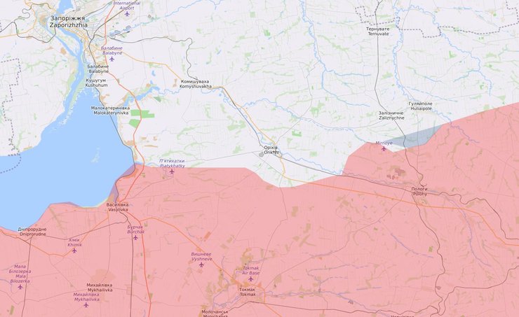 Бої у Запорізькій області, карта