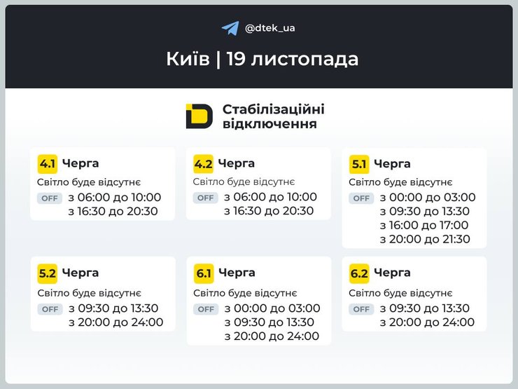 оновлені графіки відключення електроенергії у Києві