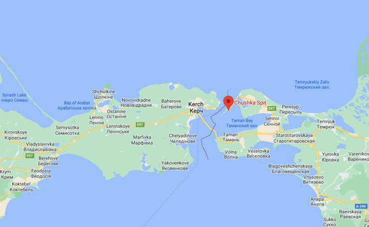 коса чушка, порт кавказ, порт кавказ на карте, коса чушка на карте