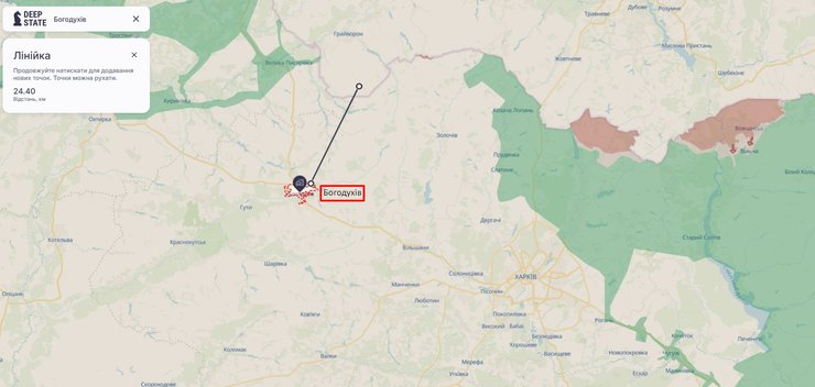 Карта з місцерозташуванням Богодухова у Харківській області