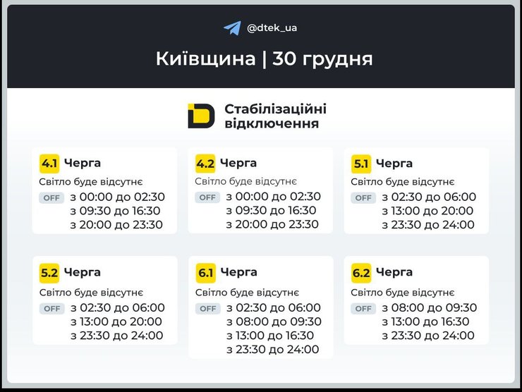 киевщина графики отключений 30 декабря