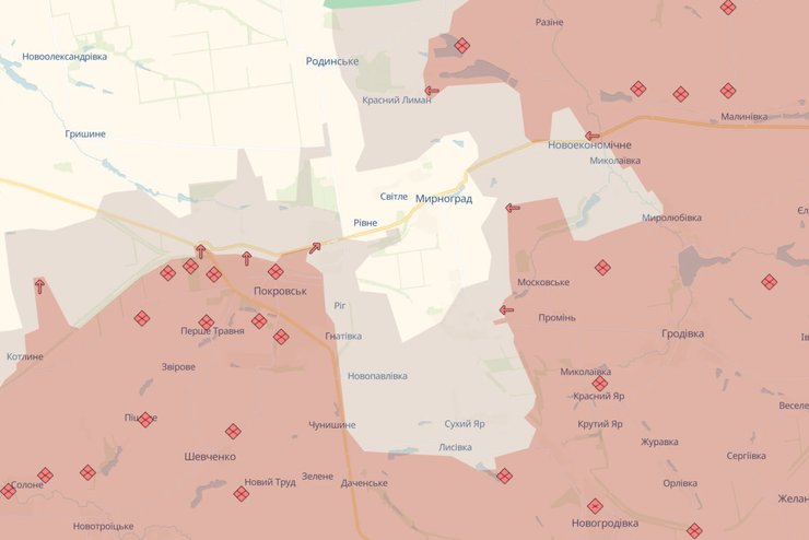 Мапа з зображенням ситуації на Покровському напрямку
