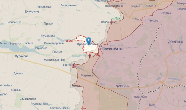 Бої на Донбасі, Красногорівка бої, 17 квітня, карта