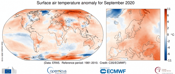 глобальная карта температура сентябрь 2020
