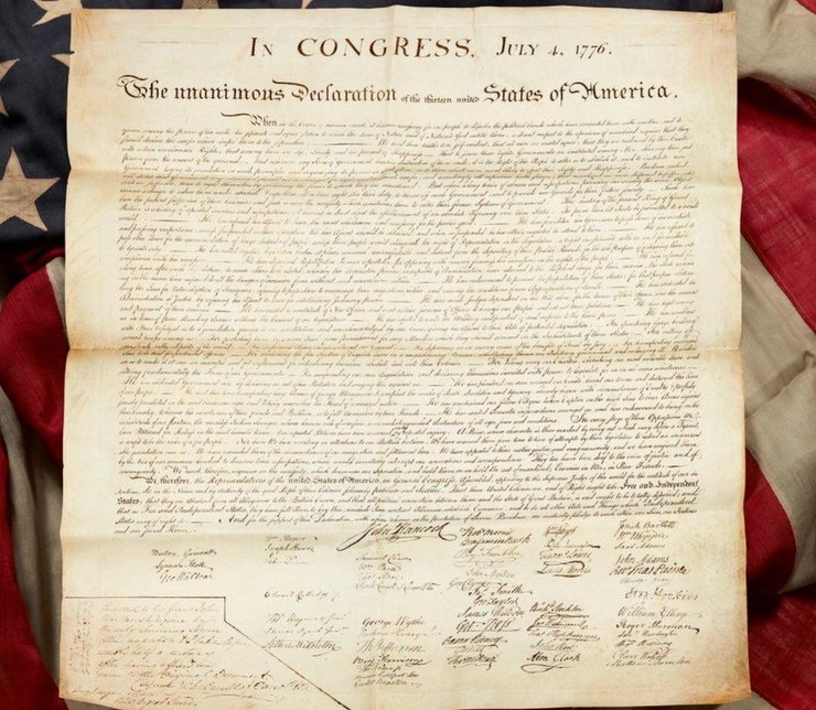 декларация независимости сша, редкий документ, старинный документ, факсимиле