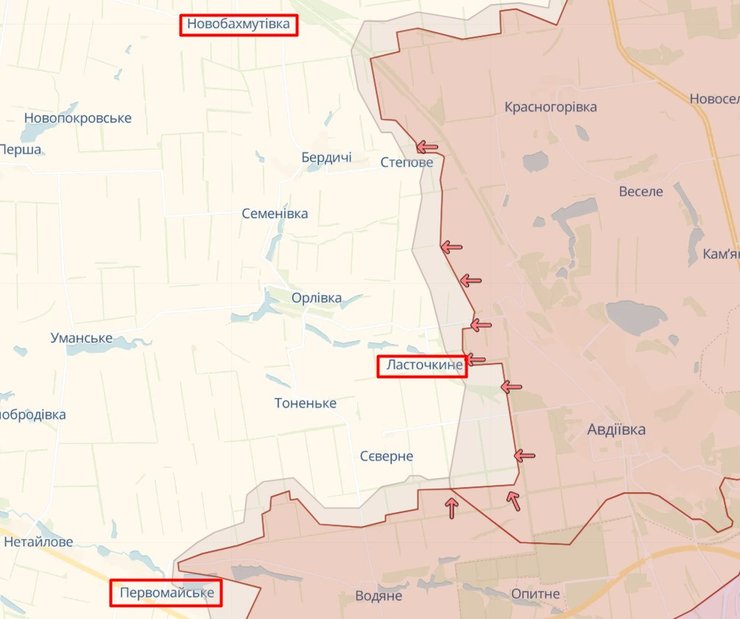 Новобахмутівка-Ласточкин- Первомайське, 19 лютого, карта, Авдіївка