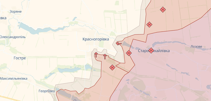 Красногоровка на карте боевых действий