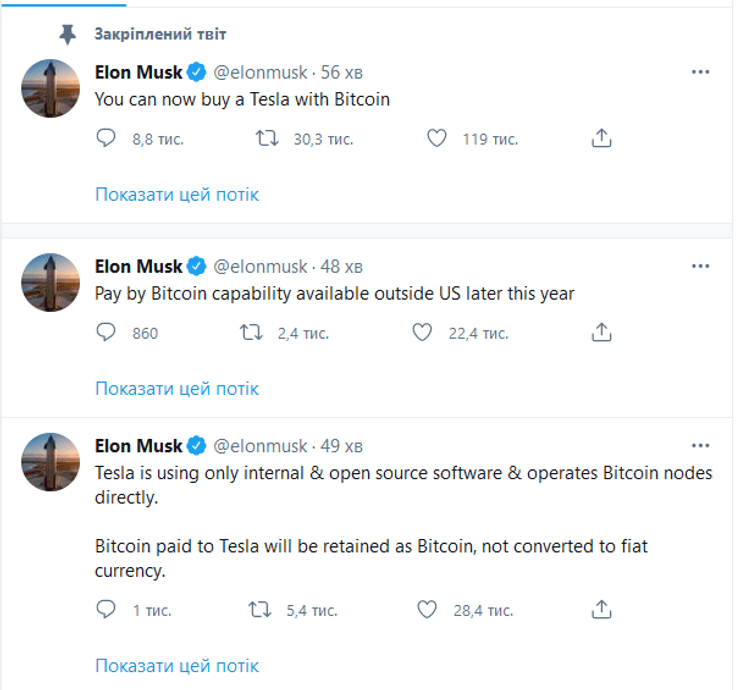 tesla за биткоин