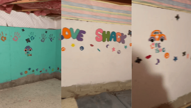 Потайная комната, тайная комната, рисунки на стенах, имена девочек, запирается изнутри, шалаш любви, соцсети, жуткая находка,