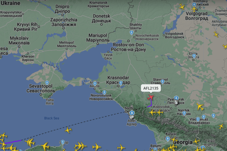 російський пасажирський літак, російський літак, Аерофлот, Flightradar, мапа, скриншот