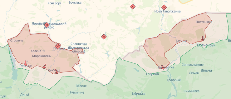 Карта бойових дій у Харківській області