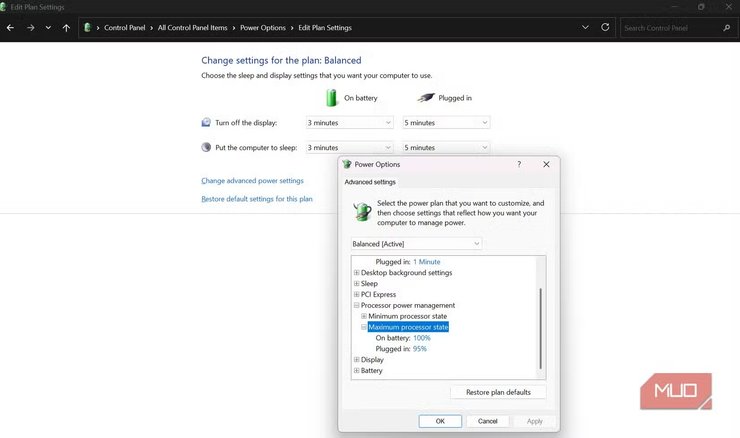 настройки электропитания windows панель управления