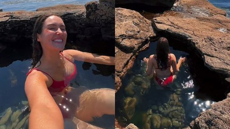 Бывшая королева красоты, мисс Вселенная Ирландии, пляж, море, бассейн, скалы, природа, блогер, соцсети,