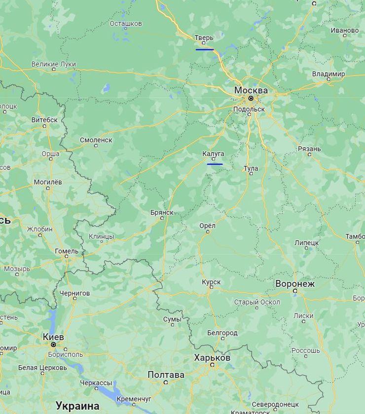 Калужская и Тверская области, карта