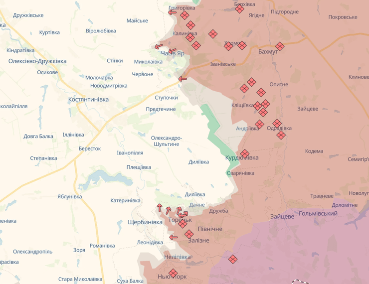 наступление РФ на Донбассе, Торецк, Часов Яр, ситуация на Донбассе, карта, DeepState