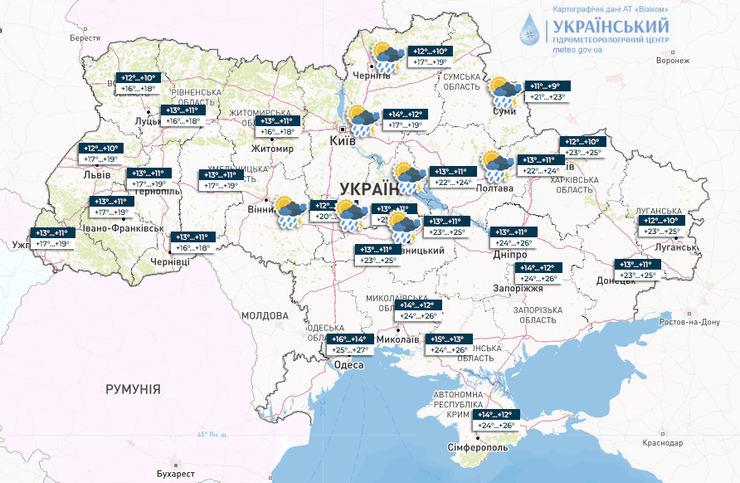 прогноз погоди, тепло, короткочасні дощі