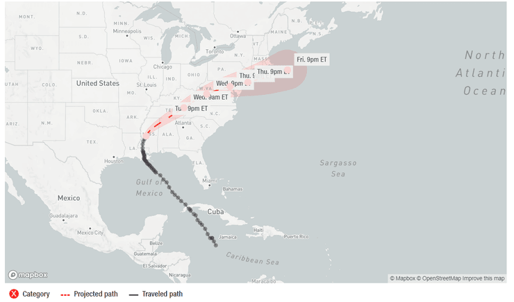 ураган Іда, карта