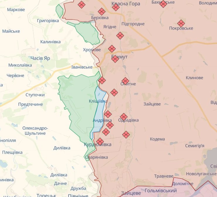 Бахмутское направление, карта боевых действий