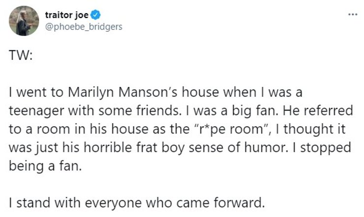 Фиби  Бриджерс, Мэрилин Мэнсон, обвинение