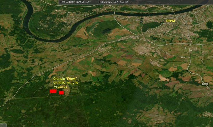 данные NASA о зоне горения в Пермском крае 29 апреля