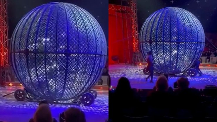 Цирк, трюк, выступление, номер, опасный трюк, клетка, мотоцикл