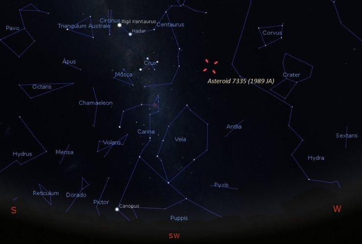 Расположение астероида 7335 вечером 26 мая 2022 год