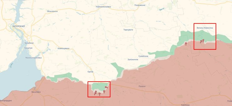 Бои на юге, Запорожская область, Работино, Великая Новоселка, 22 июля, карта