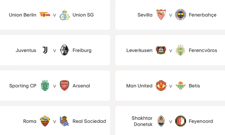 Все пары в 1/8 Лиги Европы