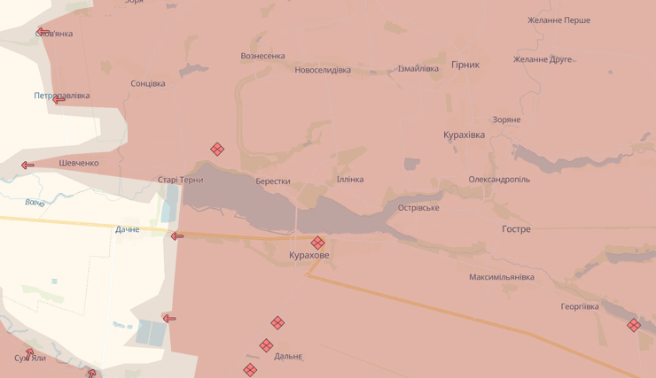 Курахове на мапі