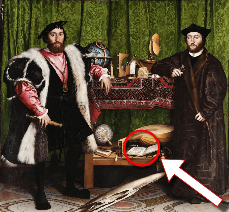 Картина Ганса Гольбейна "Послы", 500-летняя загадка, старая картина, портрет, послы, жуткое послание, визуальная загадка, рисунок