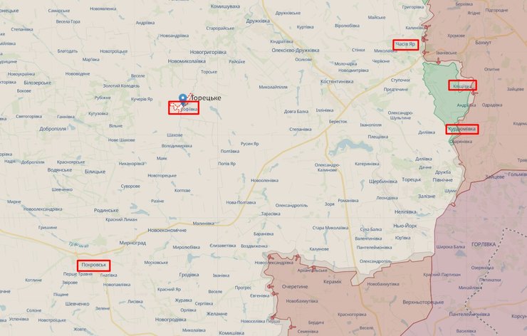 Бои на востоке, Покровское направление, карта, 18 июня, Торецк, Часов Яр