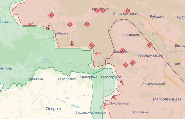 Карта боевых действий, Лиманское направление, Серебрянское лесничество
