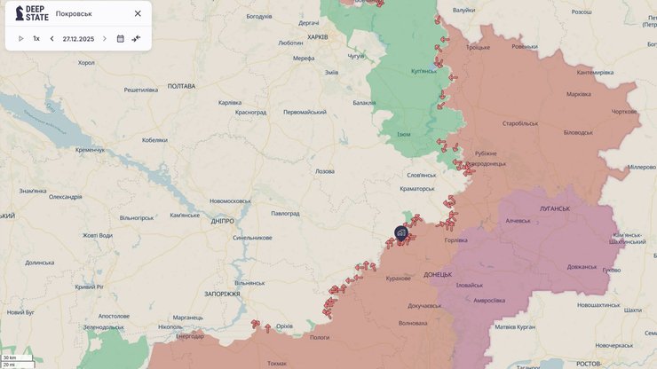 Карта лінії фронту в Україні станом на 27 січня 2025 року, DeepState