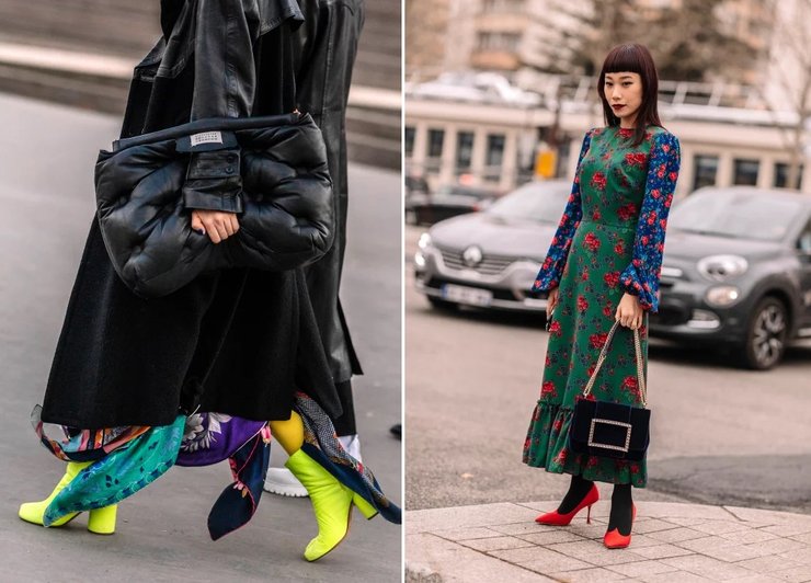 женские тренды, зима 2019, зима 2020, пуховик, платье