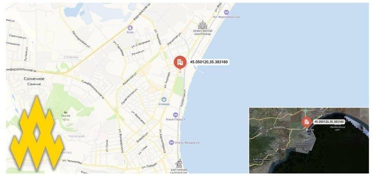 Військовача частина ЗС РФ у Феодосії, Крим, карта