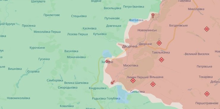 Карта боїв у районі Дворічної на Харківщині