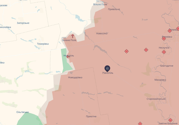 Село Рівнопіль станом на 7 липня на мапі DeepState