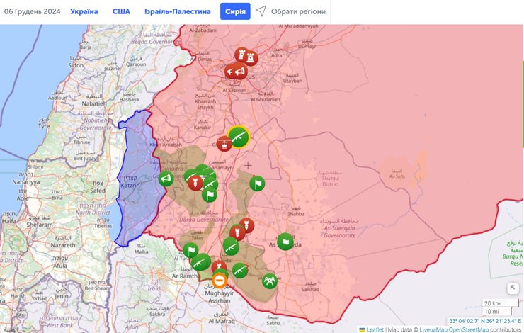Война в Сирии, повстанцы, антиасадовские силы, карта, юг, 6 декабря