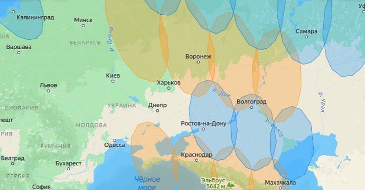 Карта покрытия спутника Ямал 601