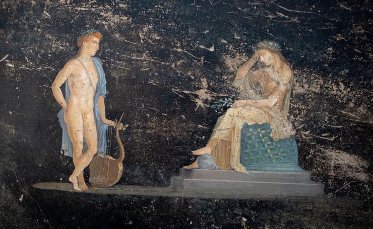 археологи, археологія, розкопки, Помпеї, Везувій, фреска, зображення, Єлена, Троя, Паріс, зала, виверження, мистецтво, сцена, міфологія, Греція, стиль, культура