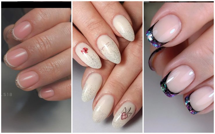 Французский маникюр с использованием блесток